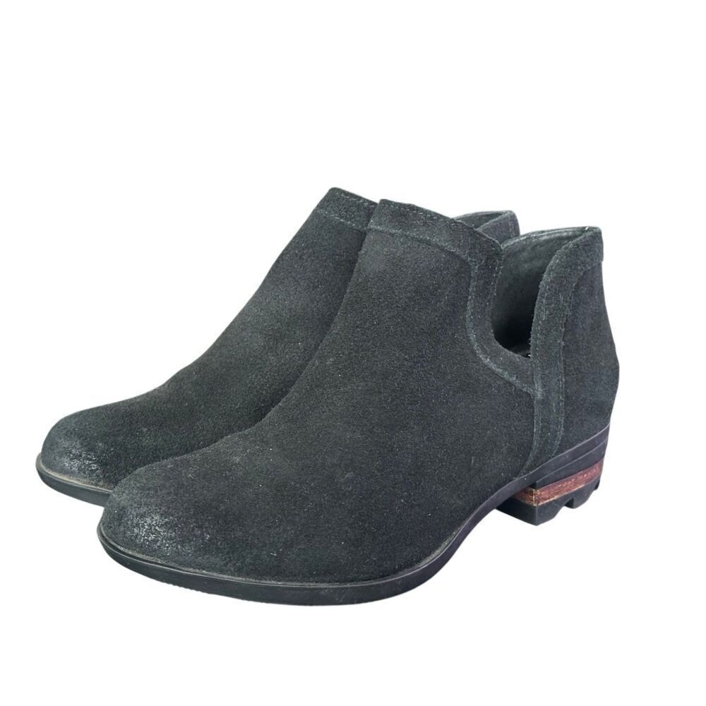Sorel Lolla II Black Leather Cut Out Ankle Boots Size 7.5